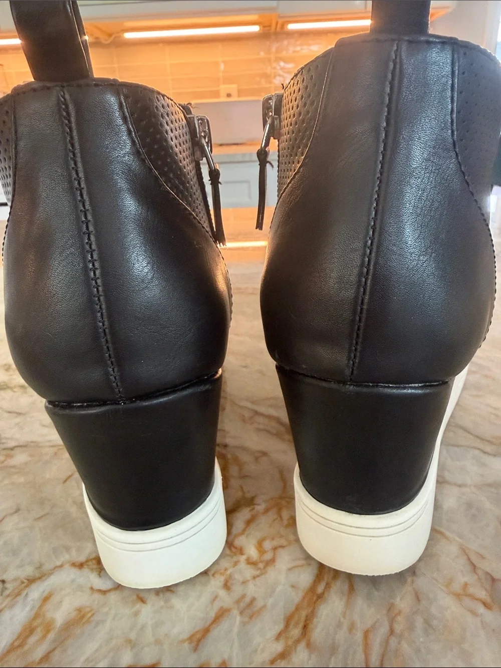 MIA Women's Black Perforated Wedge Sneaker High Top Side Zip White Sole 7.5